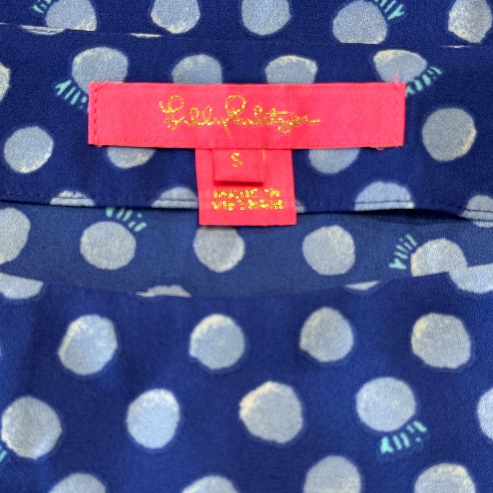 Lilly Pulitzer Elsa Top Blue Polka Dot Tie Cuff Blouse 001377 Womens Small - Picture 3 of 8